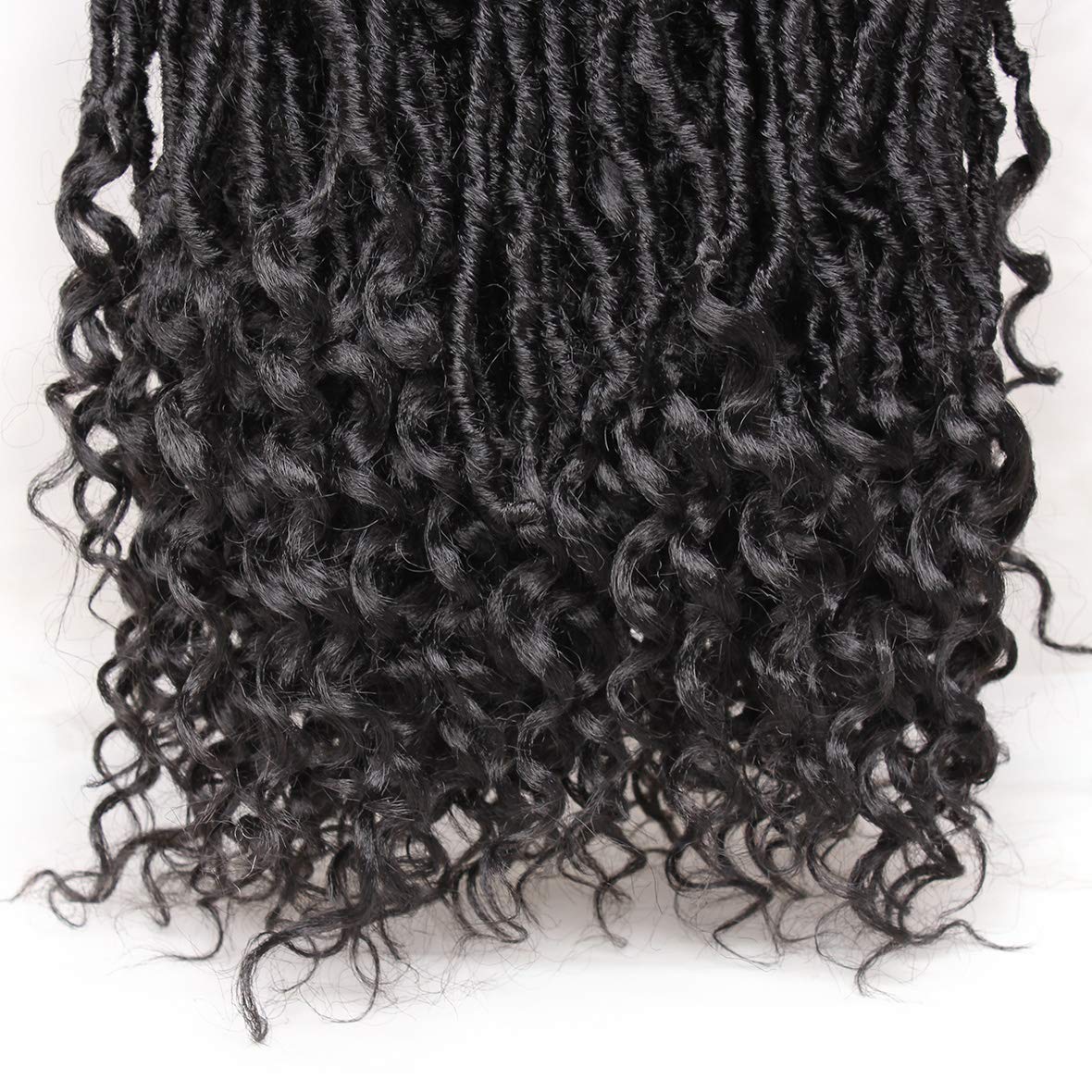 Leeven 7 Packs Faux Locs With Curly Ends 18 Inch Pre-looped Goddess Locs Crochet Hair 84 Strands Natural Black Crochet Bohemian Soft Locs Braiding Hair Extensions With Curls for Women 1B