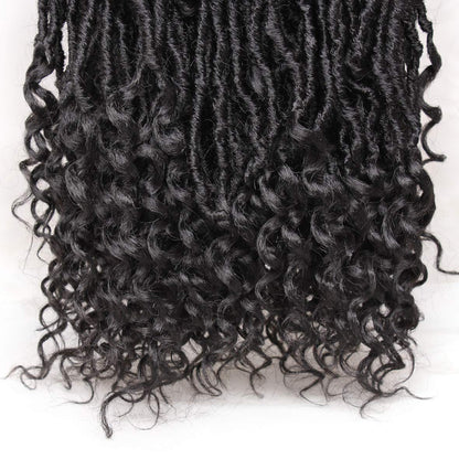 Leeven 7 Packs Faux Locs With Curly Ends 18 Inch Pre-looped Goddess Locs Crochet Hair 84 Strands Natural Black Crochet Bohemian Soft Locs Braiding Hair Extensions With Curls for Women 1B