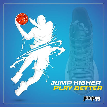 Gray and black J99 Flex Ultra Strength Plyometric Training Shoes with a basketball player silhouette and motivational text.