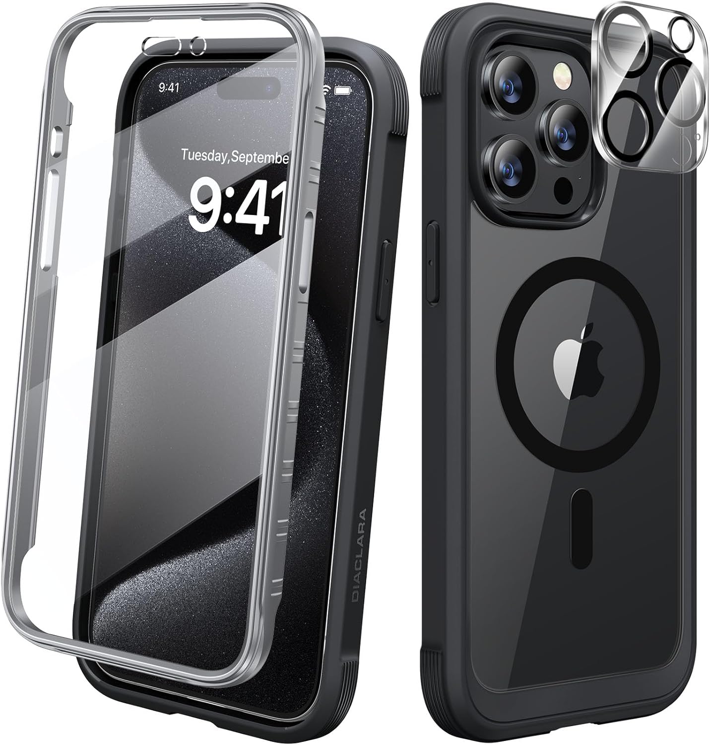 Diaclara Designed for iPhone 15 Case, Full Body Rugged Case with Built-in Touch Sensitive Anti-Scratch Screen Protector, with Camera Lens Protector for iPhone 15 6.1" (Wave Blue)