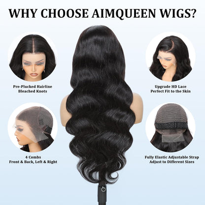 Lace Front Wigs Human Hair 13x6 Human Hair Wigs 30 Inch Body Wave Lace Front Wigs Pre Plucked 200 Density 12A Glueless Wigs for Women HD Lace Frontal Wigs Natural Color