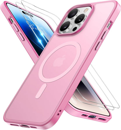 iPhone 16e 17e MagSafe case in pink color with transparent screen protectors and precise cutouts for buttons.