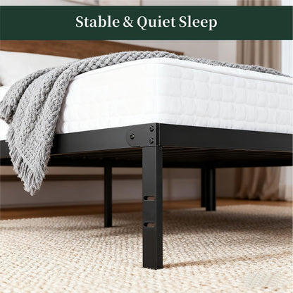 Queen Size Bed Frame, 14 Inch Metal Platform Bed Frames with Heavy Duty Steel Slat Support, No Box Spring Needed, Easy Assembly, Under Bed Storage