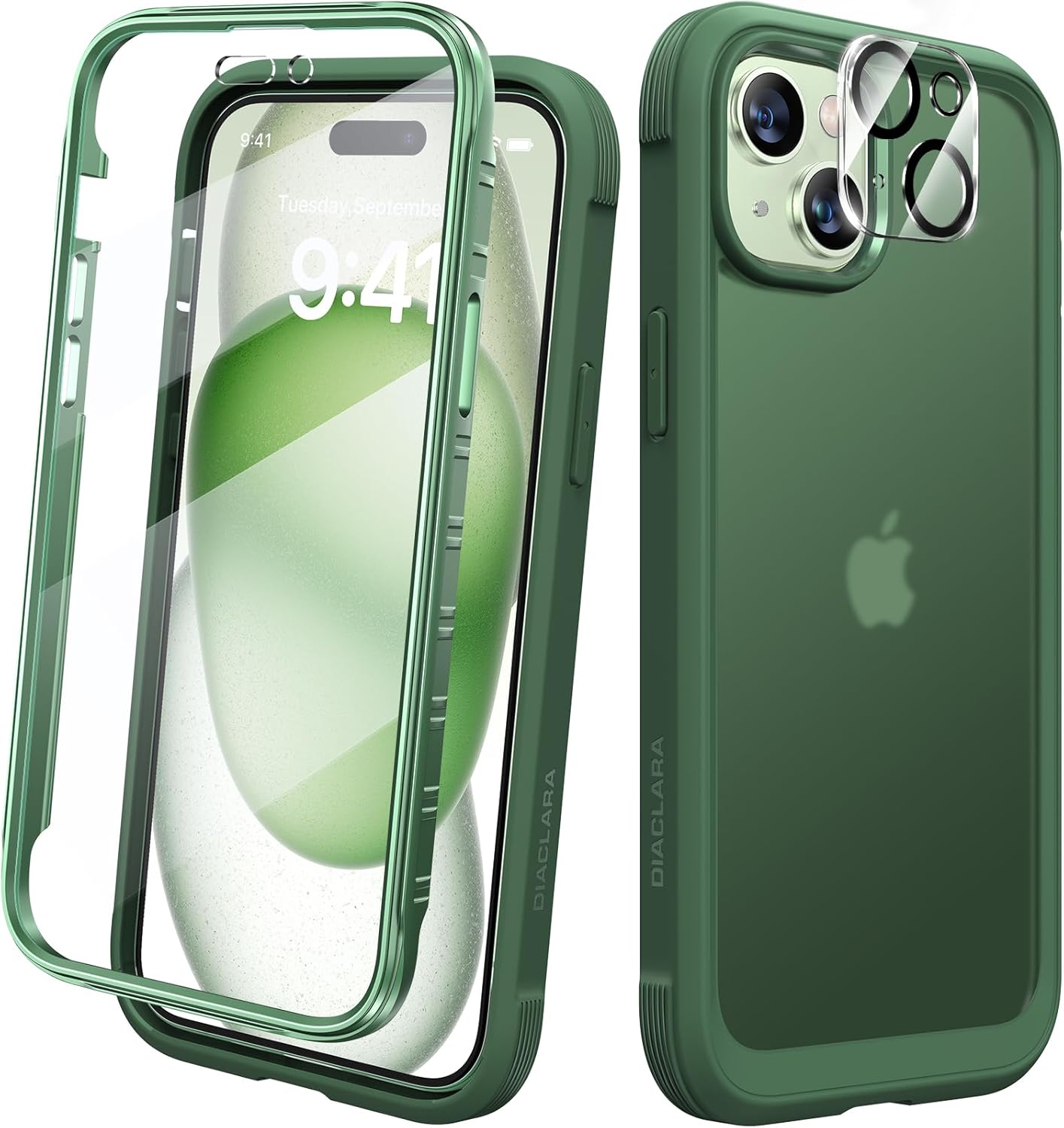 Diaclara Designed for iPhone 15 Case, Full Body Rugged Case with Built-in Touch Sensitive Anti-Scratch Screen Protector, with Camera Lens Protector for iPhone 15 6.1" (Wave Blue)