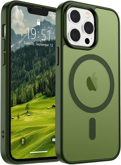 SUPFINE Magnetic for iPhone 14 Case &amp; iPhone 13 Case (Compatible with MagSafe)(Military Grade Drop Protection) Translucent Matte Shockproof Phone Cover,Black