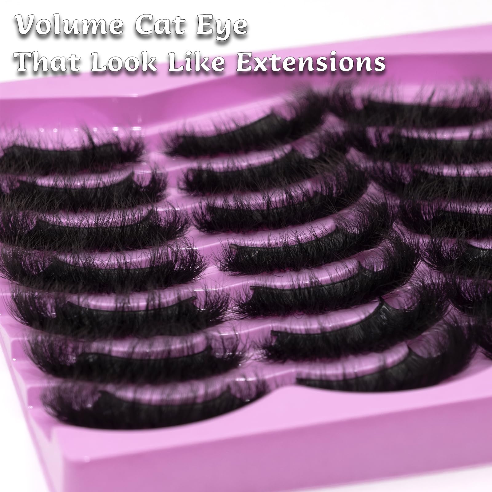 Mink Lashes Fluffy 20mm Volume False Eyelashes 8D Cat Eye Strip Lashes D Curl 14 Pairs Dramatic Soft Eyelash 25mm Big Long Lash Strips Lashes Pack That Look Like Extensions Faux Mink Lashes