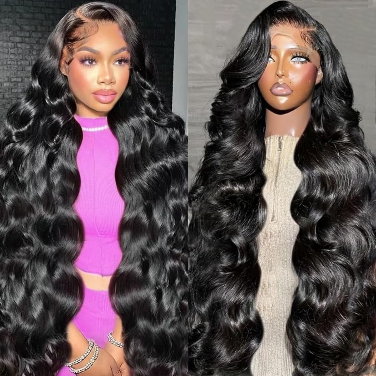 30 Inch Body Wave Lace Front Wigs Human Hair 200 Density 13x6 HD Lace Frontal Wigs Pre Plucked Glueless Brazilian Virgin Human Wig with Baby Hair Body Wave wigs for Women Natural Black