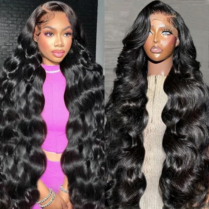 30 Inch Body Wave Lace Front Wigs Human Hair 200 Density 13x6 HD Lace Frontal Wigs Pre Plucked Glueless Brazilian Virgin Human Wig with Baby Hair Body Wave wigs for Women Natural Black