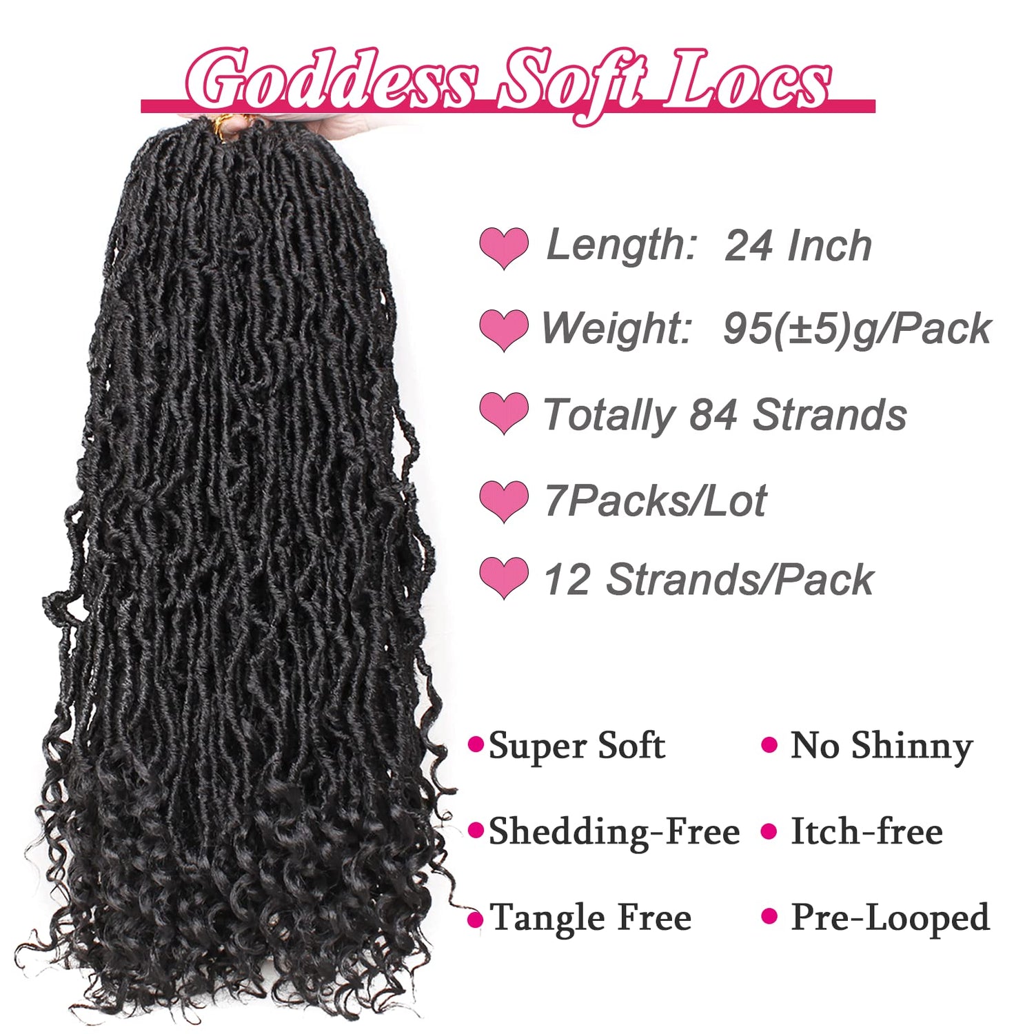Leeven 7 Packs Faux Locs With Curly Ends 18 Inch Pre-looped Goddess Locs Crochet Hair 84 Strands Natural Black Crochet Bohemian Soft Locs Braiding Hair Extensions With Curls for Women 1B