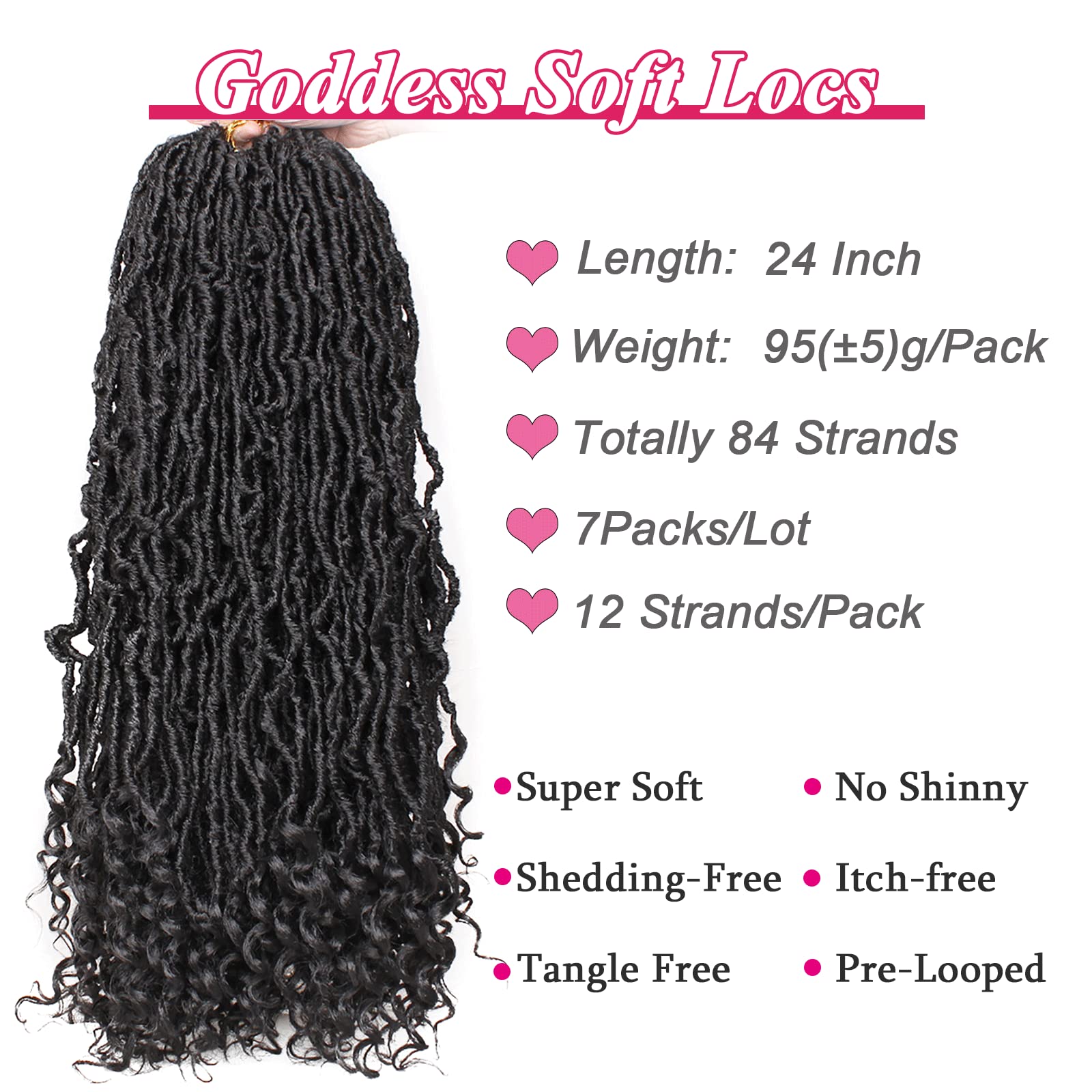 Leeven 7 Packs Faux Locs With Curly Ends 18 Inch Pre-looped Goddess Locs Crochet Hair 84 Strands Natural Black Crochet Bohemian Soft Locs Braiding Hair Extensions With Curls for Women 1B