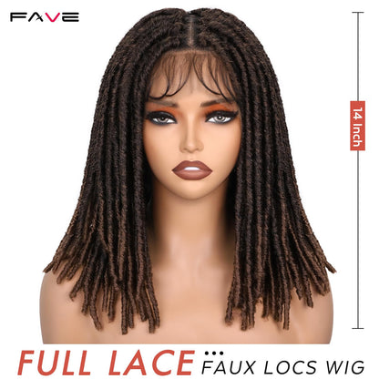 FAVE Soft Faux Locs Wig Synthetic Full Double Lace Dreadlock Wig Ombre Brown Braided Wigs for Black Women Dreads Wig for Women Natural Looking Part Free（Natural Color,280g）