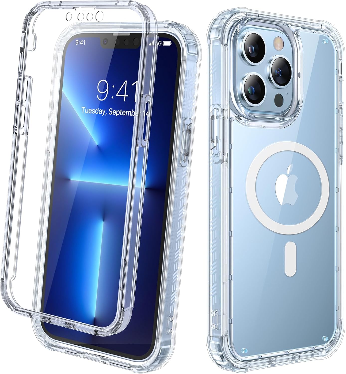 Diaclara Designed for iPhone 15 Case, Full Body Rugged Case with Built-in Touch Sensitive Anti-Scratch Screen Protector, with Camera Lens Protector for iPhone 15 6.1" (Wave Blue)