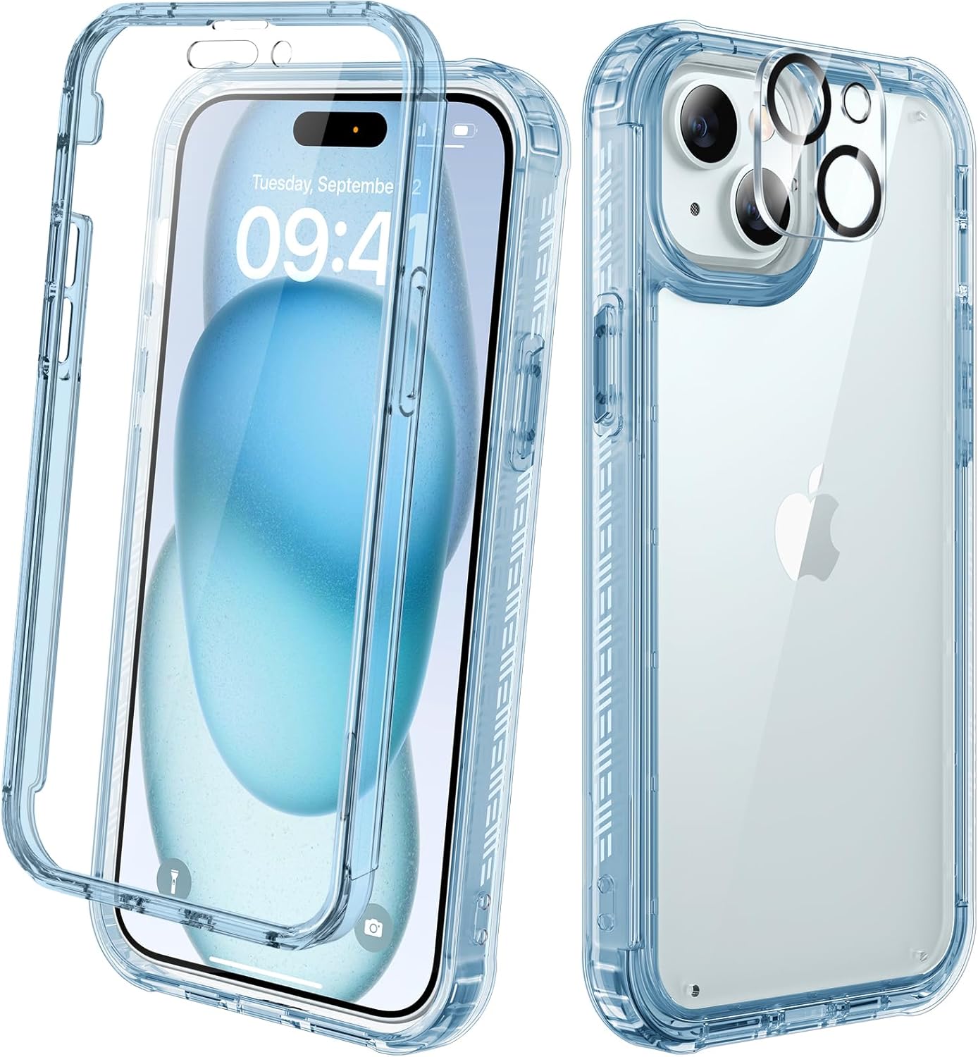 Diaclara Designed for iPhone 15 Case, Full Body Rugged Case with Built-in Touch Sensitive Anti-Scratch Screen Protector, with Camera Lens Protector for iPhone 15 6.1" (Wave Blue)