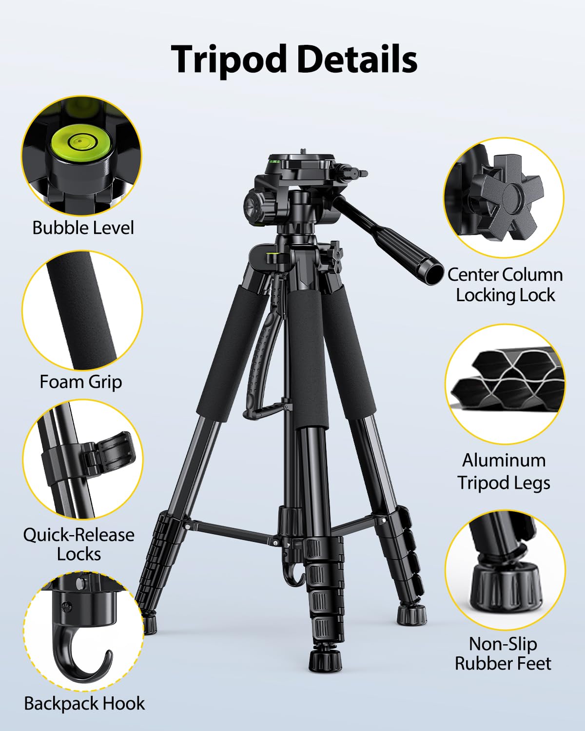 UBeesize 74" Camera Tripod with Phone Holder and Remote, Heavy Duty Tripod Stand with Portable Bag for Phone and Camera, Compatible with DSLR Cameras, Cell Phones, Spotting Scopes and Binoculars