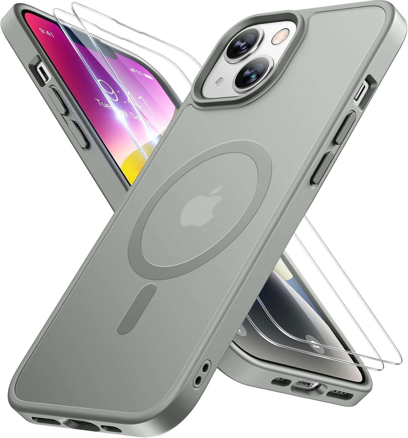 iPhone 16e 17e MagSafe case in matte black showing phone and protection features.