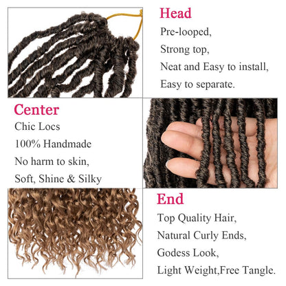 Leeven 7 Packs Faux Locs With Curly Ends 18 Inch Pre-looped Goddess Locs Crochet Hair 84 Strands Natural Black Crochet Bohemian Soft Locs Braiding Hair Extensions With Curls for Women 1B