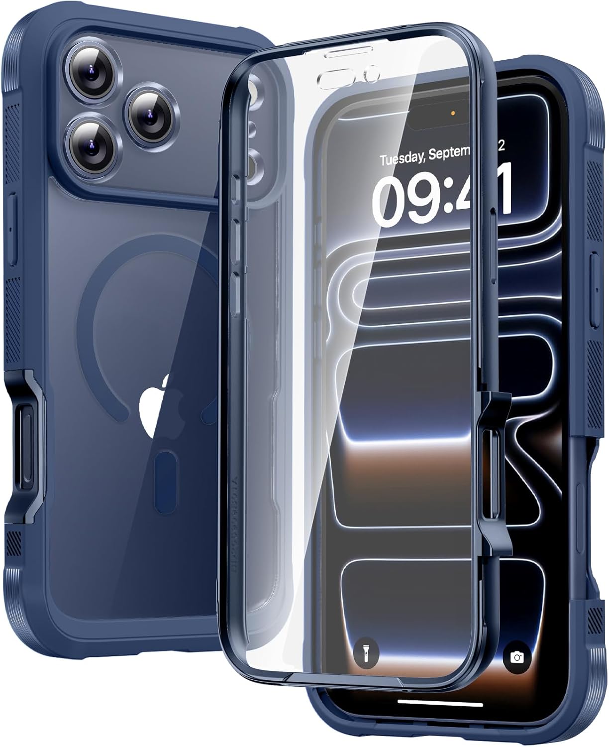 Diaclara Designed for iPhone 15 Case, Full Body Rugged Case with Built-in Touch Sensitive Anti-Scratch Screen Protector, with Camera Lens Protector for iPhone 15 6.1" (Wave Blue)