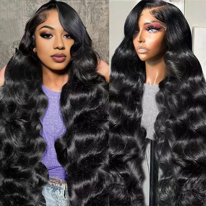30 Inch Body Wave Lace Front Wigs Human Hair 200 Density 13x6 HD Lace Frontal Wigs Pre Plucked Glueless Brazilian Virgin Human Wig with Baby Hair Body Wave wigs for Women Natural Black