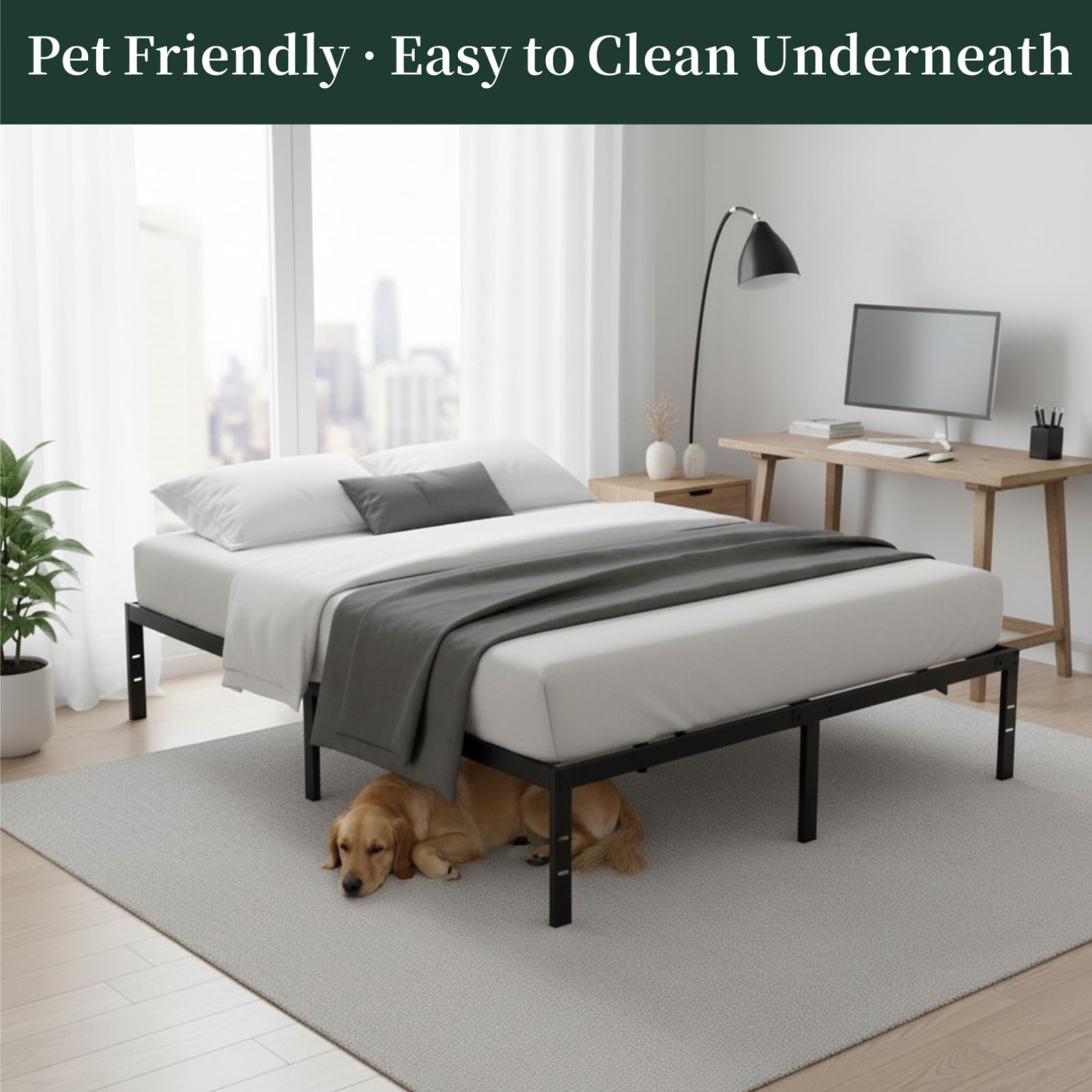 Queen Size Bed Frame, 14 Inch Metal Platform Bed Frames with Heavy Duty Steel Slat Support, No Box Spring Needed, Easy Assembly, Under Bed Storage