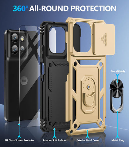 Samsung Galaxy S26 Ultra case with screen protector showcasing 360-degree protection features and material details.