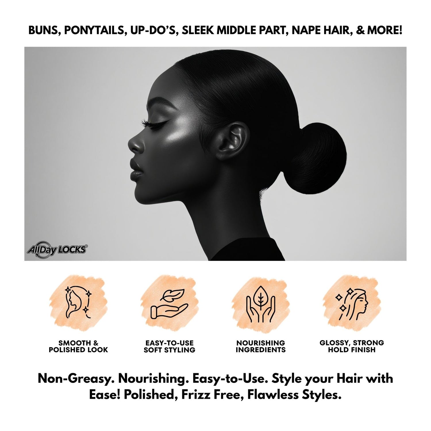 AllDay Locks Edge Gel Extreme Hold - Hair Gel for Maximum Control &amp; Braiding, Natural Edge Lock &amp; Fixer for Women &amp; Men, Sleek Moisturizing Formula, No Frizz, Flakes, or Grease - 10 oz Jar