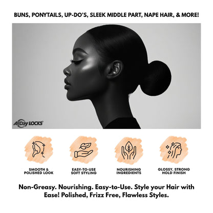 AllDay Locks Edge Gel Extreme Hold - Hair Gel for Maximum Control &amp; Braiding, Natural Edge Lock &amp; Fixer for Women &amp; Men, Sleek Moisturizing Formula, No Frizz, Flakes, or Grease - 10 oz Jar