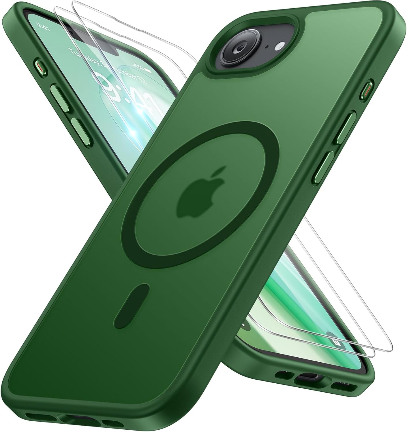 iPhone 16e 17e MagSafe case in green showing protective features and sleek design.