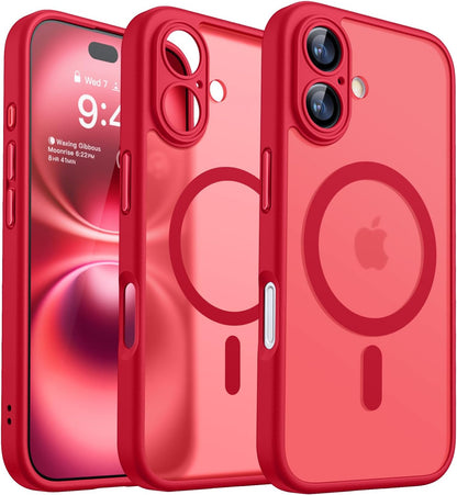 CANSHN Magnetic Compatible with iPhone 12 Case, Upgraded [Full Camera Protection] [Compatible with Magsafe] [Translucent Matte] Shockproof Protective Phone Case Cover 6.1 Inch - Hot Pink