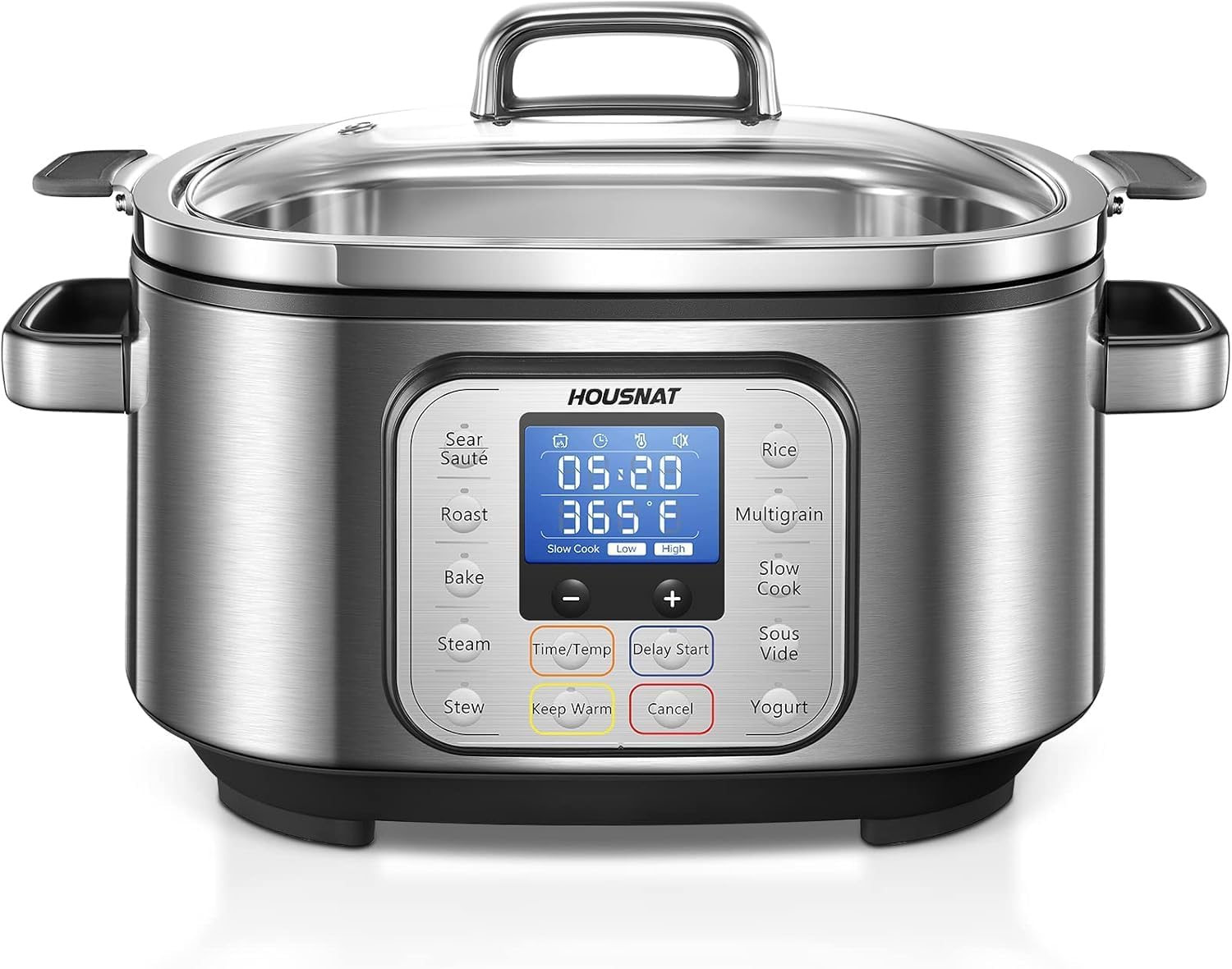 HOUSNAT Slow Cooker, 10 in 1 Programmable Cooker, 304 Stainless Steel Rice Cookers 6QT, Yogurt Maker, Delay Start, Adjustable Temp&amp; Digital Time for Large Families or Entertaining