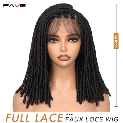 FAVE Soft Faux Locs Wig Synthetic Full Double Lace Dreadlock Wig Ombre Brown Braided Wigs for Black Women Dreads Wig for Women Natural Looking Part Free（Natural Color,280g）