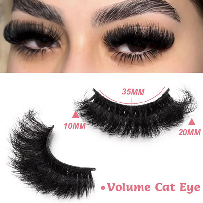 Mink Lashes Fluffy 20mm Volume False Eyelashes 8D Cat Eye Strip Lashes D Curl 14 Pairs Dramatic Soft Eyelash 25mm Big Long Lash Strips Lashes Pack That Look Like Extensions Faux Mink Lashes