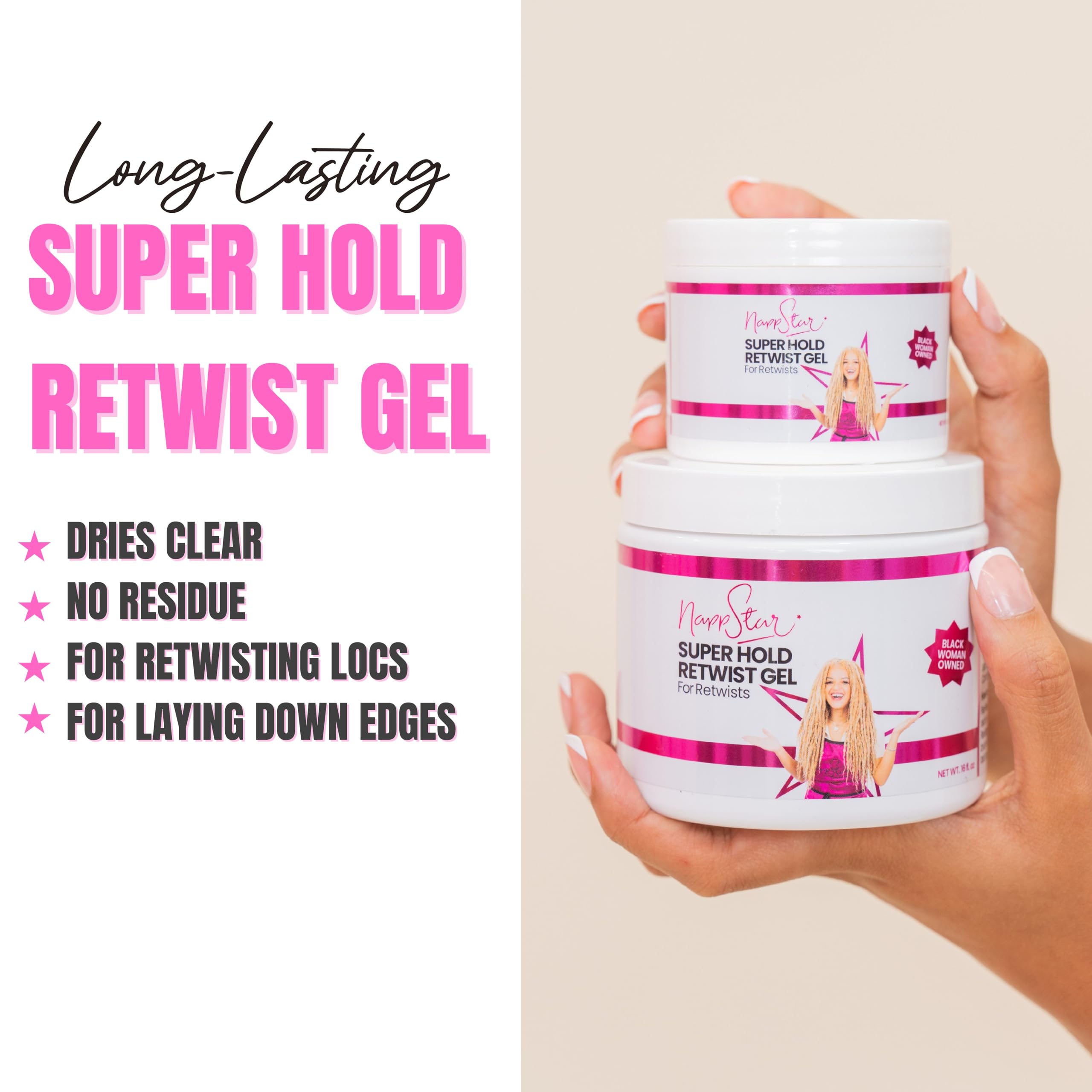 NappStar Super Hold Retwist Gel, Strong Hold for Locs and Edges, Non-Flaking, 4 Fl Oz