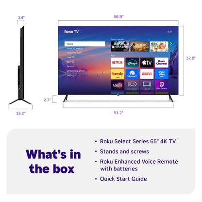 Roku Smart TV – 55-Inch Select Series, 4K HDR TV – Roku TV with Enhanced Voice Remote – Flat Screen LED Television with Wi-Fi for Streaming Live Local News, Sports, Family Entertainment
