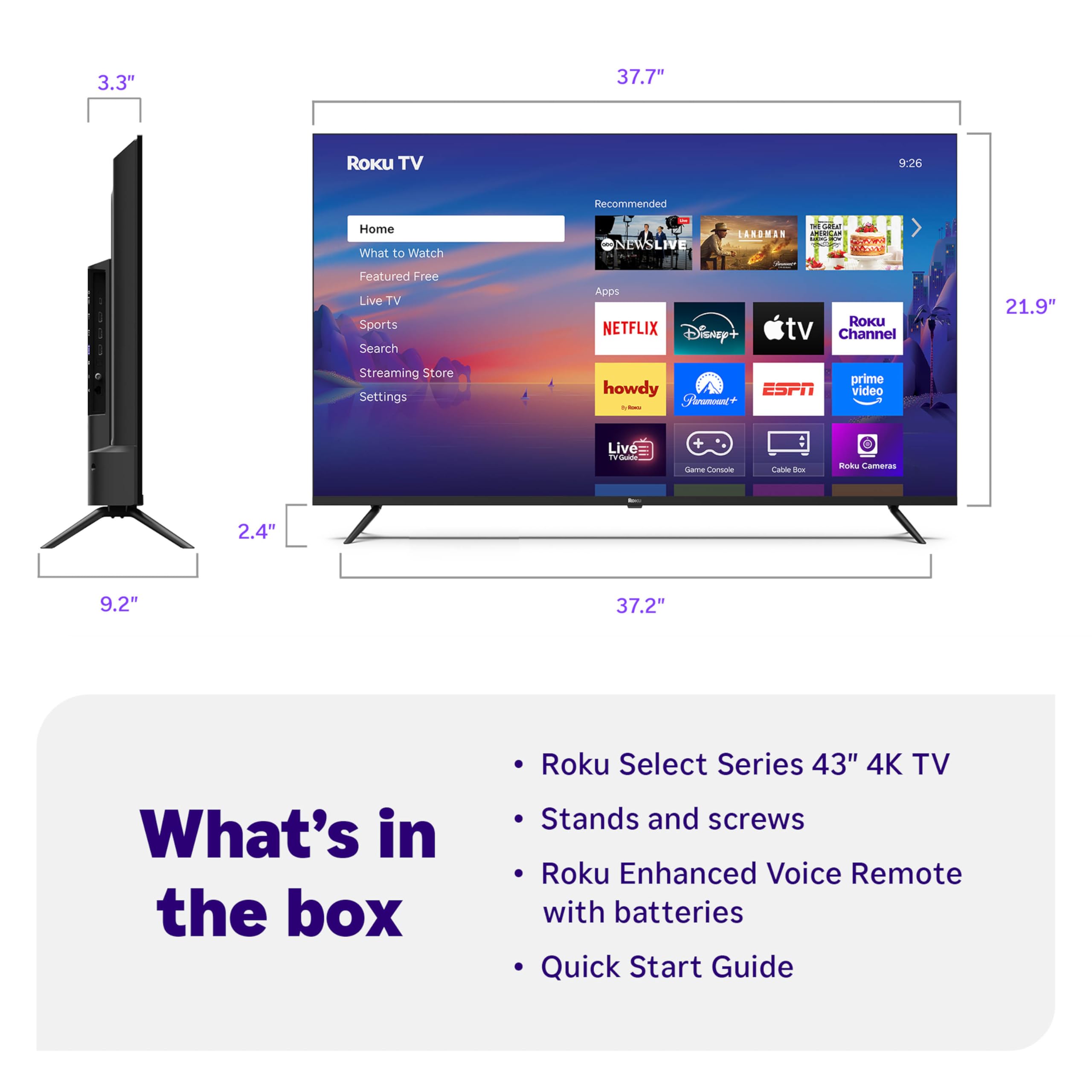 Roku Smart TV – 55-Inch Select Series, 4K HDR TV – Roku TV with Enhanced Voice Remote – Flat Screen LED Television with Wi-Fi for Streaming Live Local News, Sports, Family Entertainment