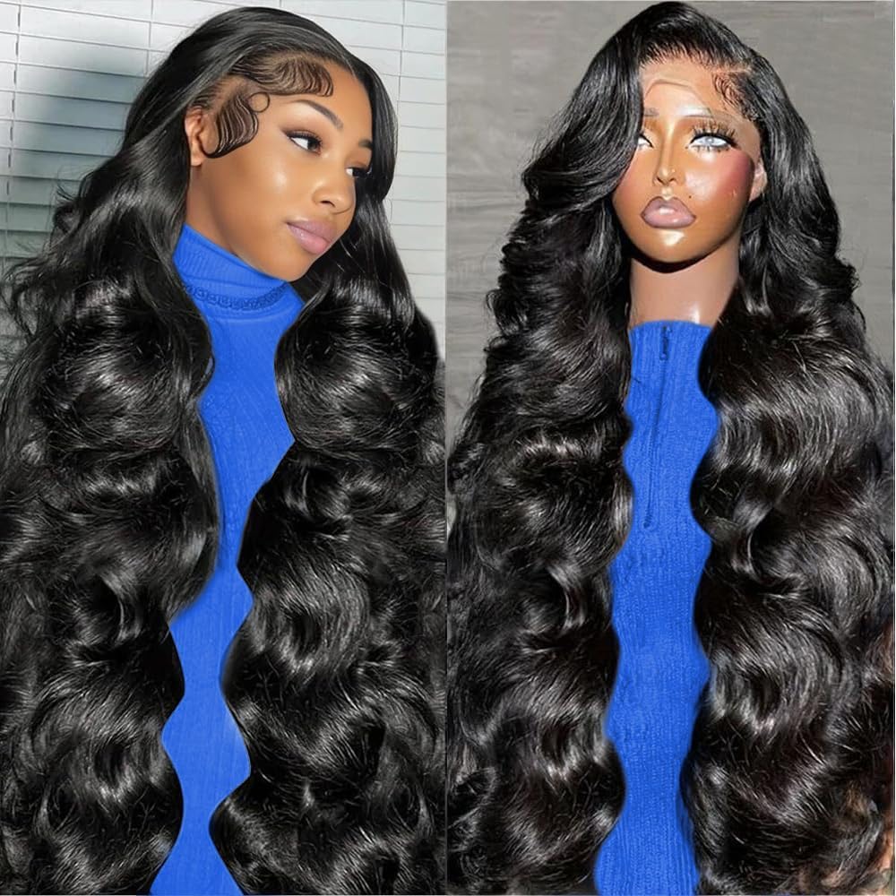 30 Inch Body Wave Lace Front Wigs Human Hair 200 Density 13x6 HD Lace Frontal Wigs Pre Plucked Glueless Brazilian Virgin Human Wig with Baby Hair Body Wave wigs for Women Natural Black