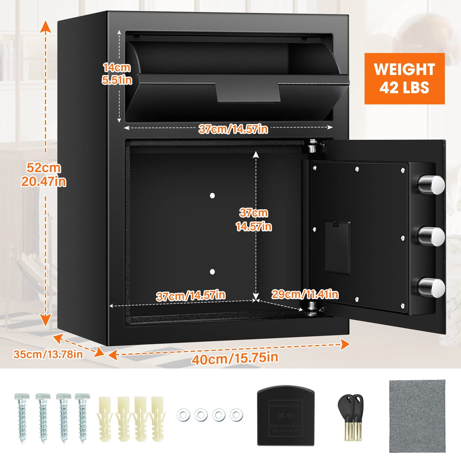 5.8 CU FT Extra Large Drop Safe for Business, Anti-Theft Money Drop Slot Safes with Digital Keypad and Spare Keys, Heavy Duty Depository Safe for Home Office Retail Store Business Mail Church