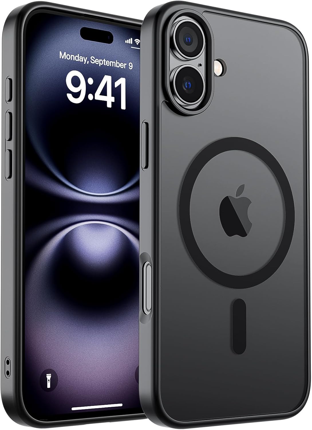 SUPFINE Magnetic for iPhone 14 Case &amp; iPhone 13 Case (Compatible with MagSafe)(Military Grade Drop Protection) Translucent Matte Shockproof Phone Cover,Black