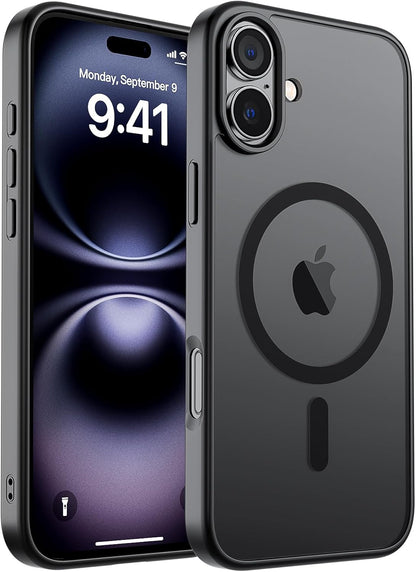 SUPFINE Magnetic for iPhone 14 Case &amp; iPhone 13 Case (Compatible with MagSafe)(Military Grade Drop Protection) Translucent Matte Shockproof Phone Cover,Black