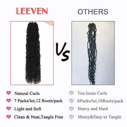 Leeven 7 Packs Faux Locs With Curly Ends 18 Inch Pre-looped Goddess Locs Crochet Hair 84 Strands Natural Black Crochet Bohemian Soft Locs Braiding Hair Extensions With Curls for Women 1B