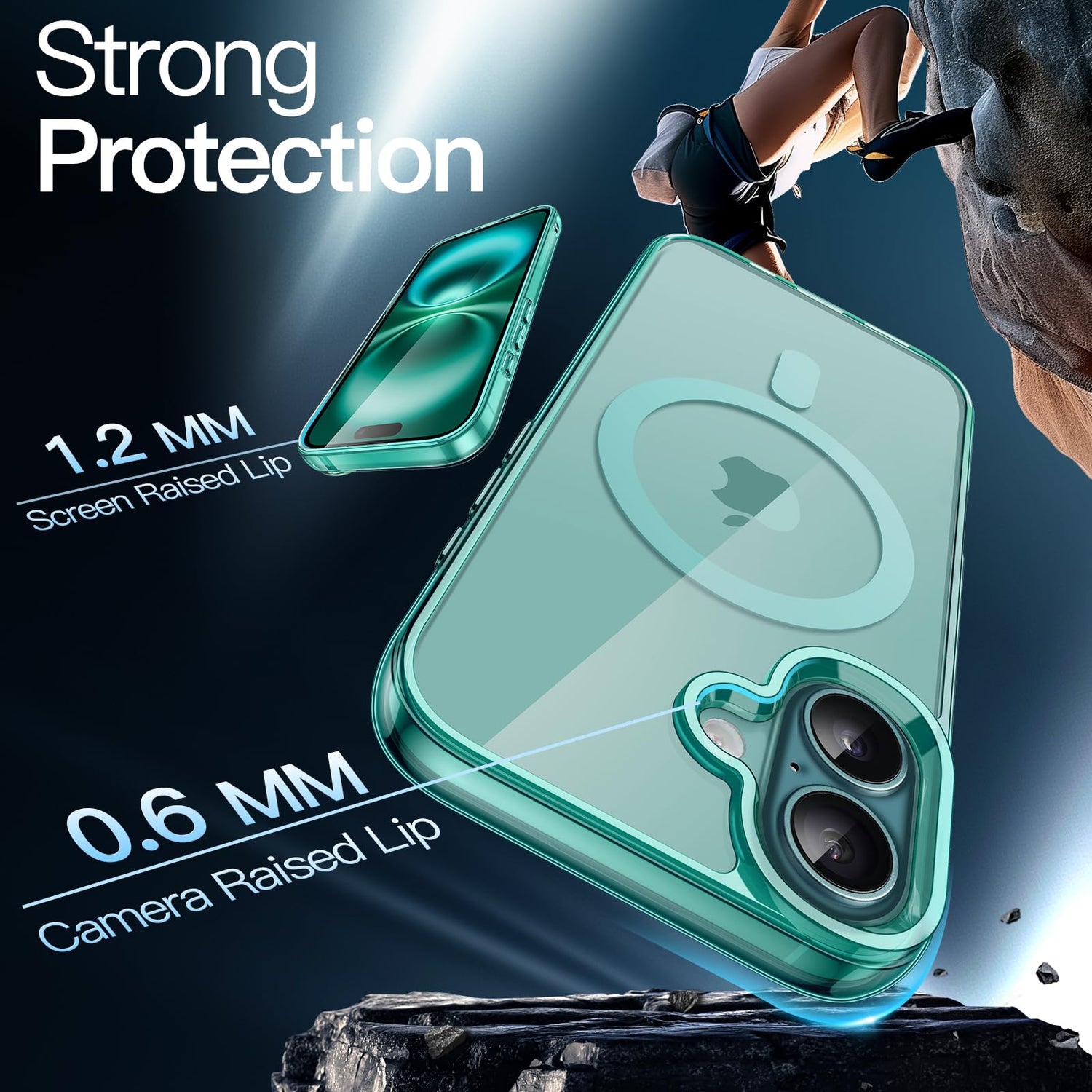 premium aplus module features iPhone with clear case showcasing MagSafe compatibility and sleek design.