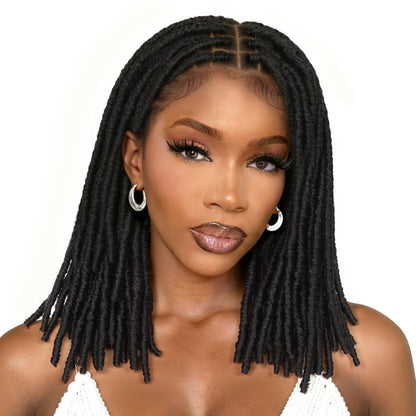 FAVE Soft Faux Locs Wig Synthetic Full Double Lace Dreadlock Wig Ombre Brown Braided Wigs for Black Women Dreads Wig for Women Natural Looking Part Free（Natural Color,280g）