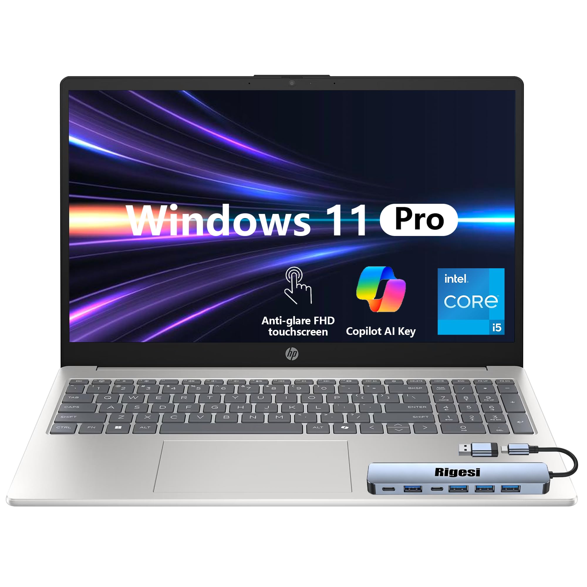 HP 2025 17 Laptop, 17.3" FHD Display, AMD Ryzen 5 Processor (Beats i7-1165G7), 16GB RAM, 512GB SSD, HDMI, Webcam, Wi-Fi 6, Windows 11 Pro, Silver with Docking Station