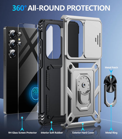 Samsung Galaxy S26 Ultra case with screen protector, showcasing 360° all-round protection features.