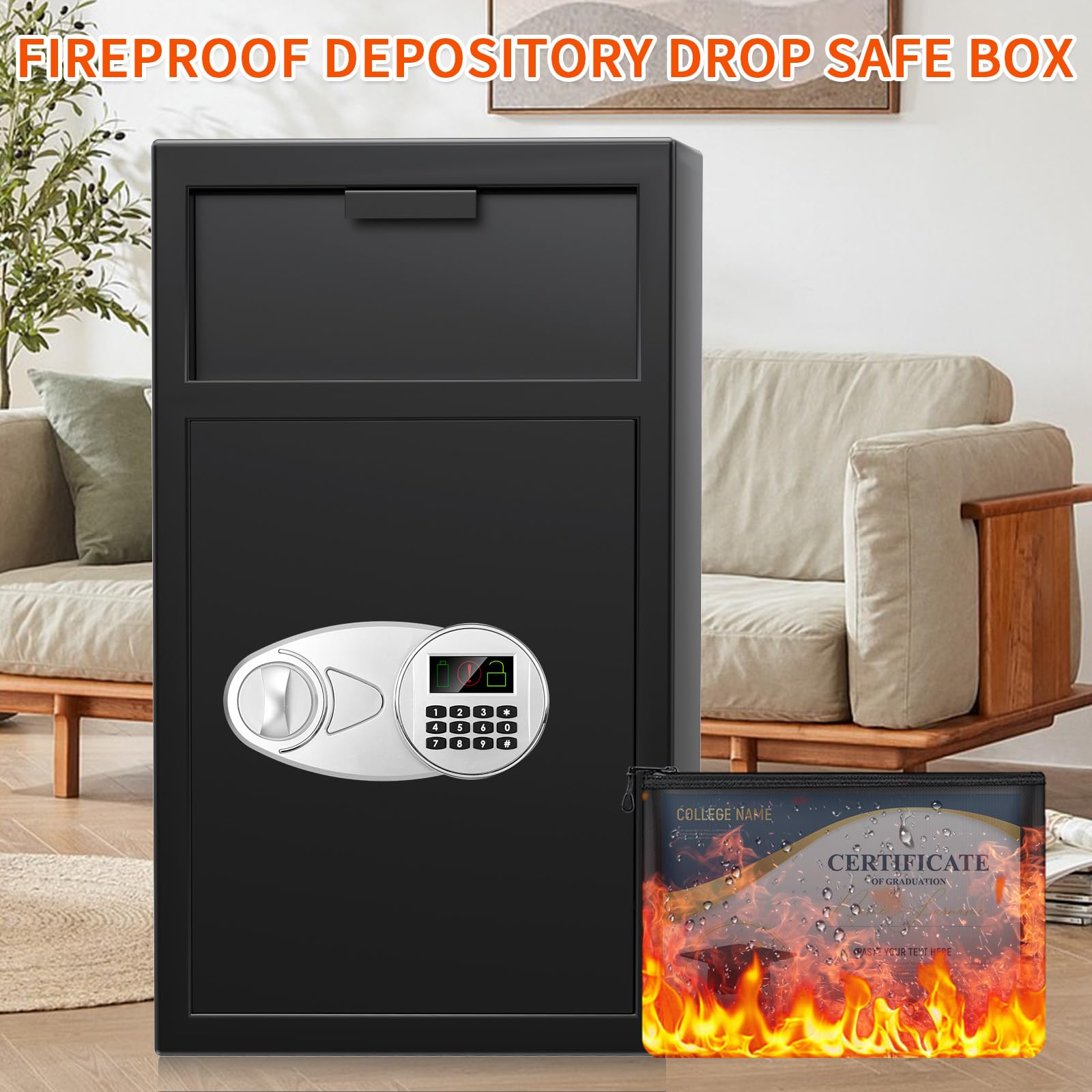 5.8 CU FT Extra Large Drop Safe for Business, Anti-Theft Money Drop Slot Safes with Digital Keypad and Spare Keys, Heavy Duty Depository Safe for Home Office Retail Store Business Mail Church