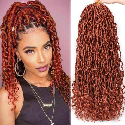 Leeven 7 Packs Faux Locs With Curly Ends 18 Inch Pre-looped Goddess Locs Crochet Hair 84 Strands Natural Black Crochet Bohemian Soft Locs Braiding Hair Extensions With Curls for Women 1B