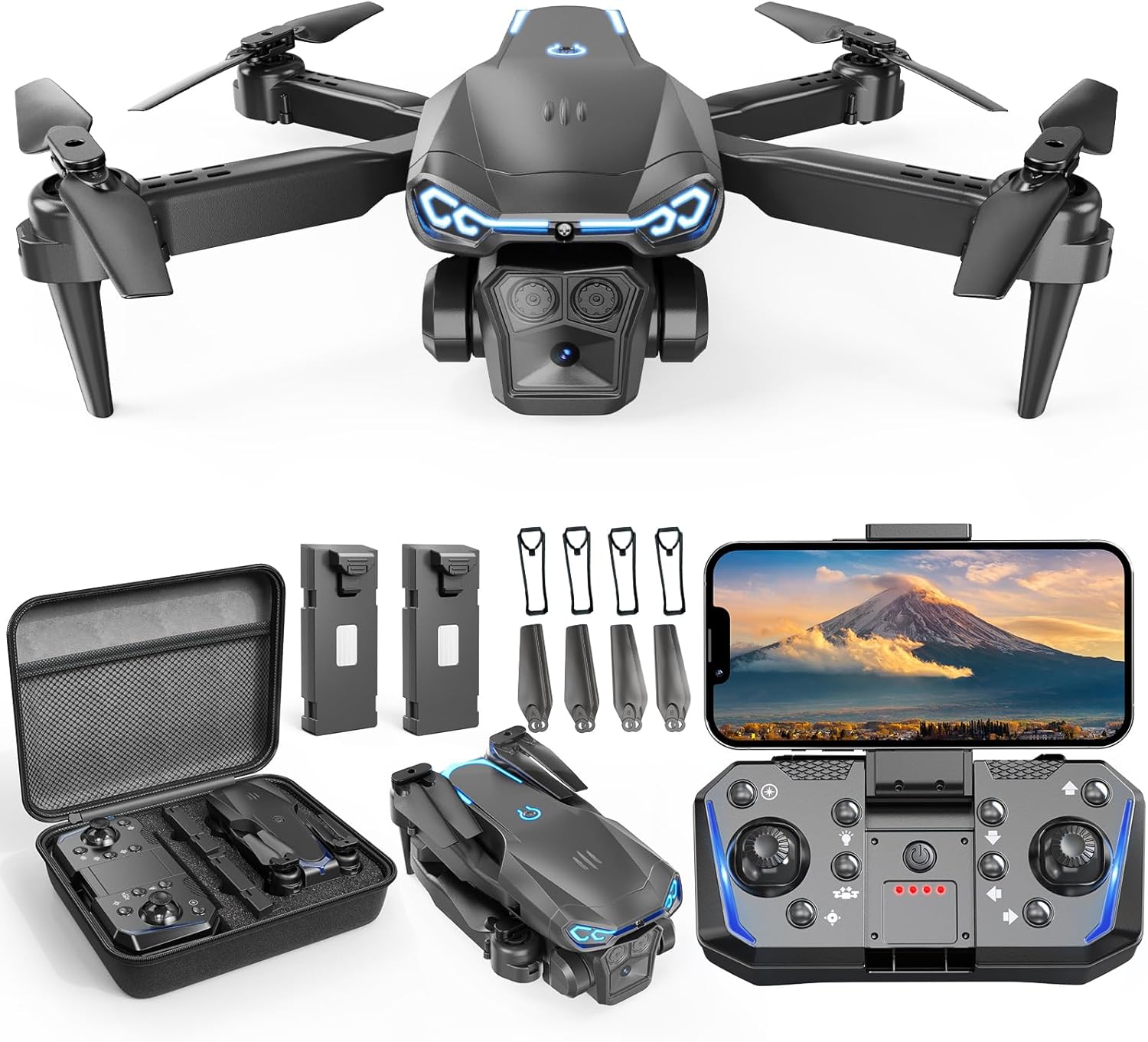 Foldable Drone with 1080P Camera for Beginners &amp; Kids, FPV RC Quadcopter Toys Gifts for Boys Girls, One Key Start, 3D Flips, Gesture Selfie, 3 Speed Modes, 2 Batteries
