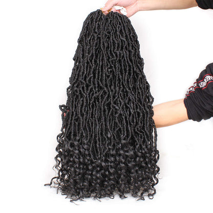 Leeven 7 Packs Faux Locs With Curly Ends 18 Inch Pre-looped Goddess Locs Crochet Hair 84 Strands Natural Black Crochet Bohemian Soft Locs Braiding Hair Extensions With Curls for Women 1B