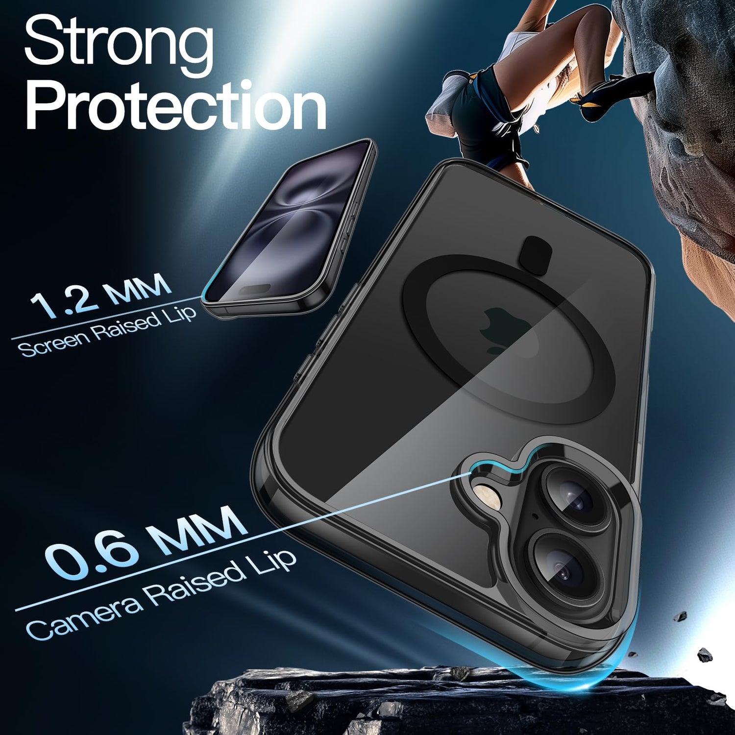 premium aplus module features iPhone with clear case showcasing MagSafe compatibility and sleek design.
