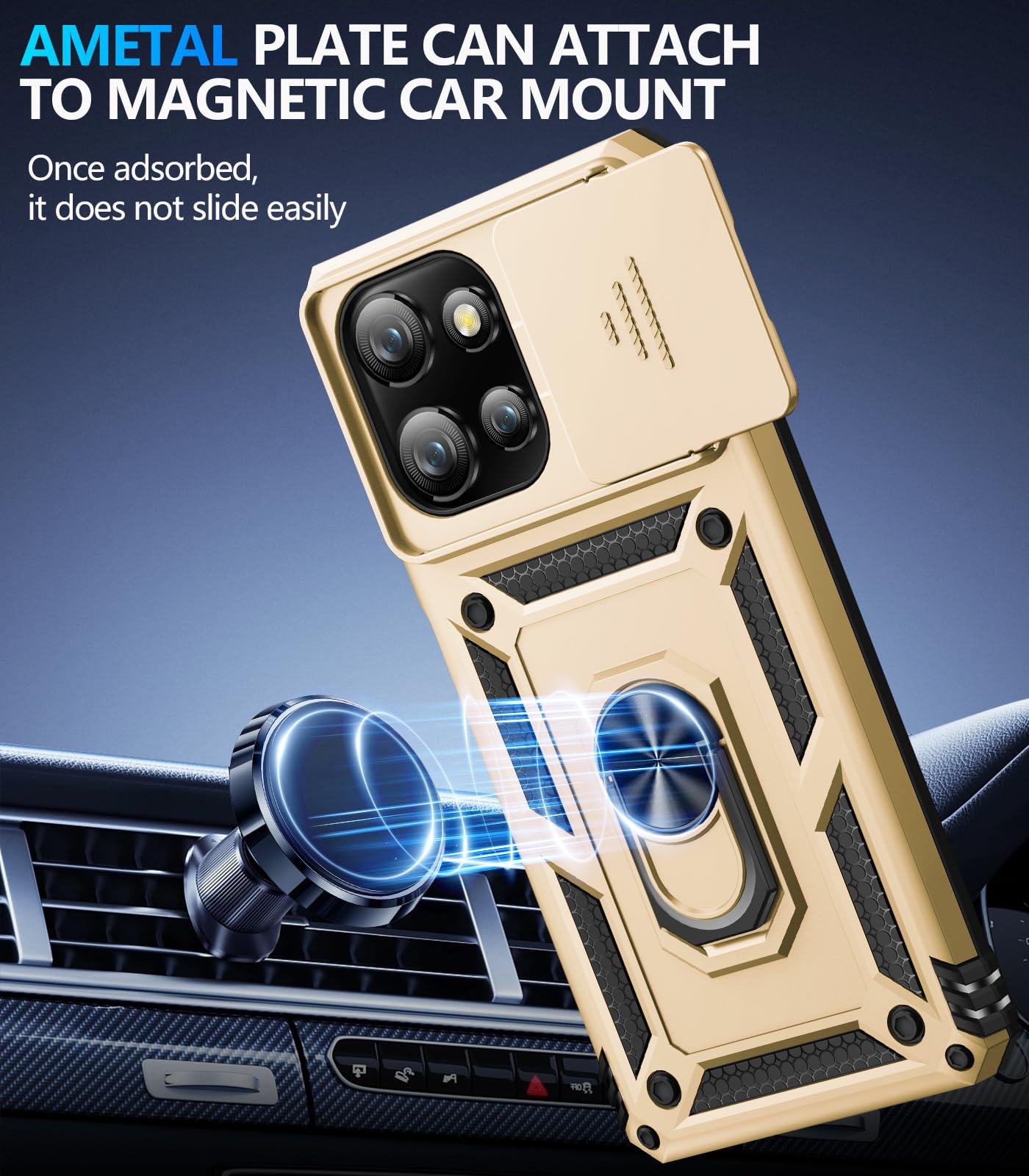 Samsung Galaxy S26 Ultra case with screen protector Taisaide S in black, featuring a metal plate for magnetic car mount attachment.