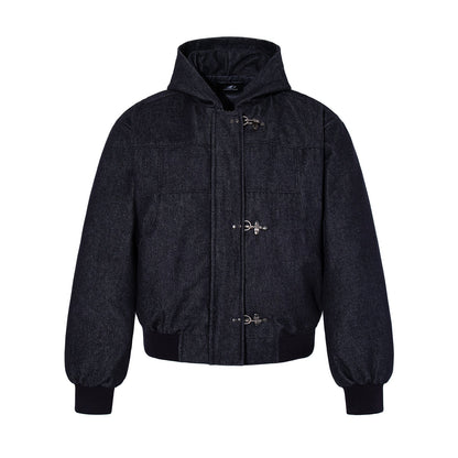 Loose Casual Warm Hooded Raw Denim Coat (Unisex)